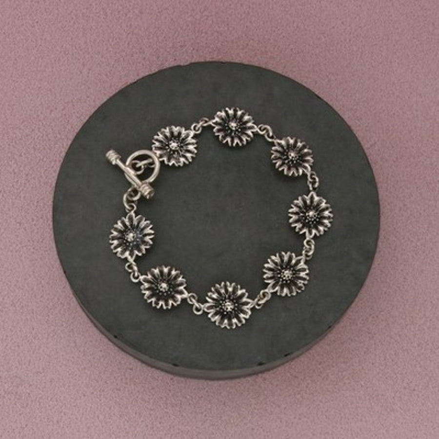 Sterling Silver Vintage Sunflower Toggle Link Bracelet Size 7in