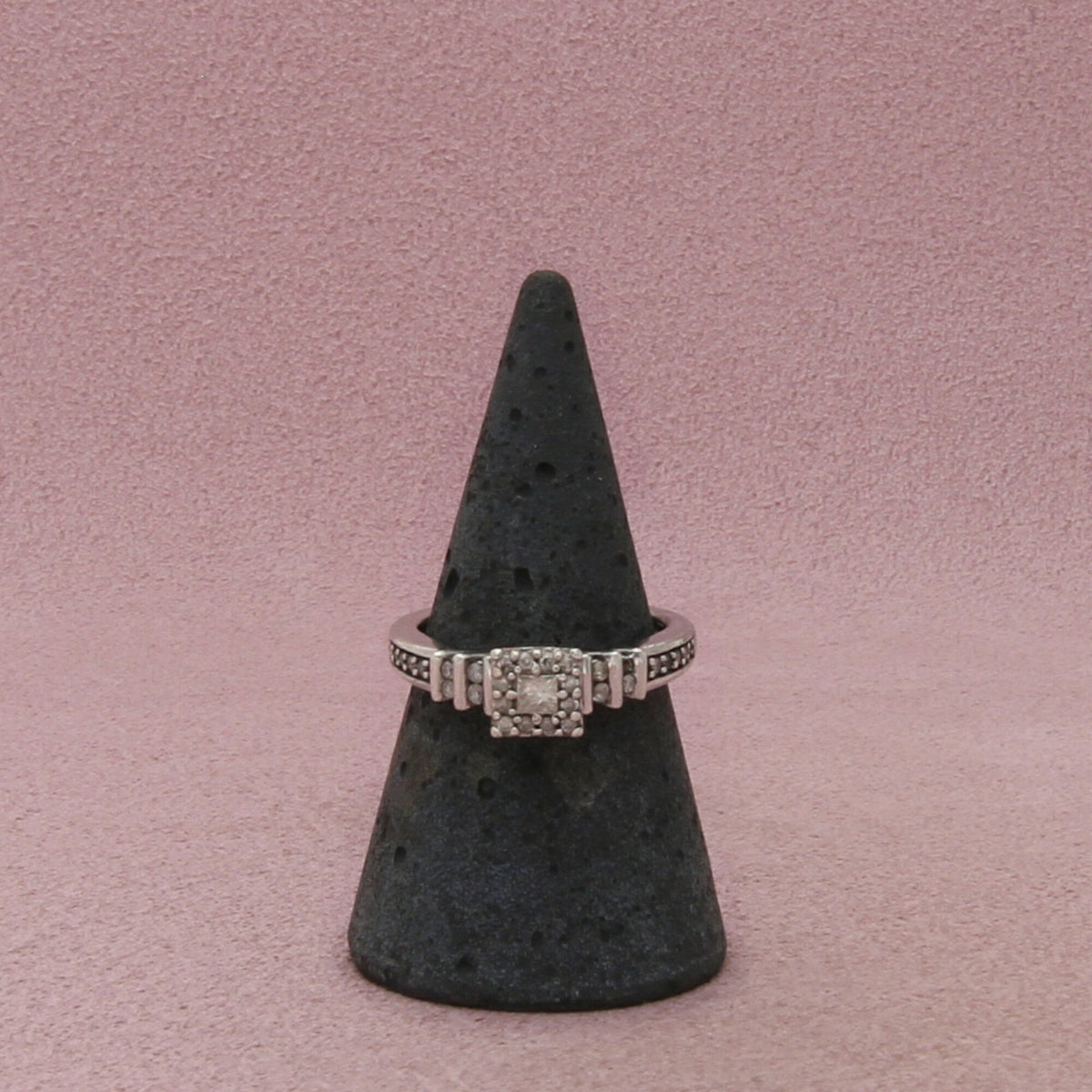 Kay Jewelers Sterling Silver Diamond Square Halo Engagement Ring Size 6.75