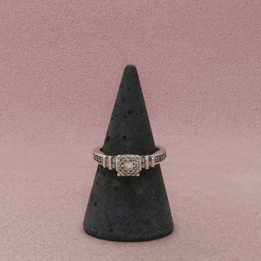 Kay Jewelers Sterling Silver Diamond Square Halo Engagement Ring Size 6.75