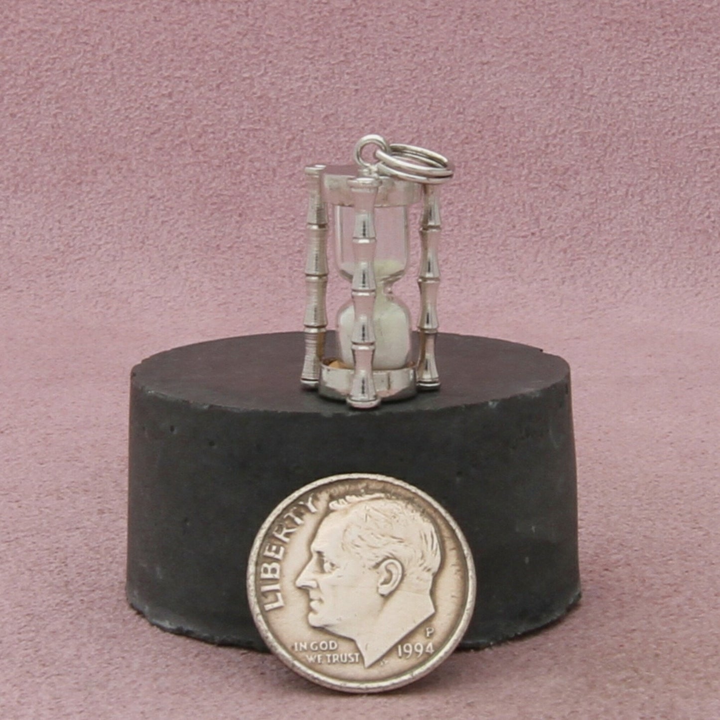 wells sterling silver vintage 3d hourglass (works) charm pendant