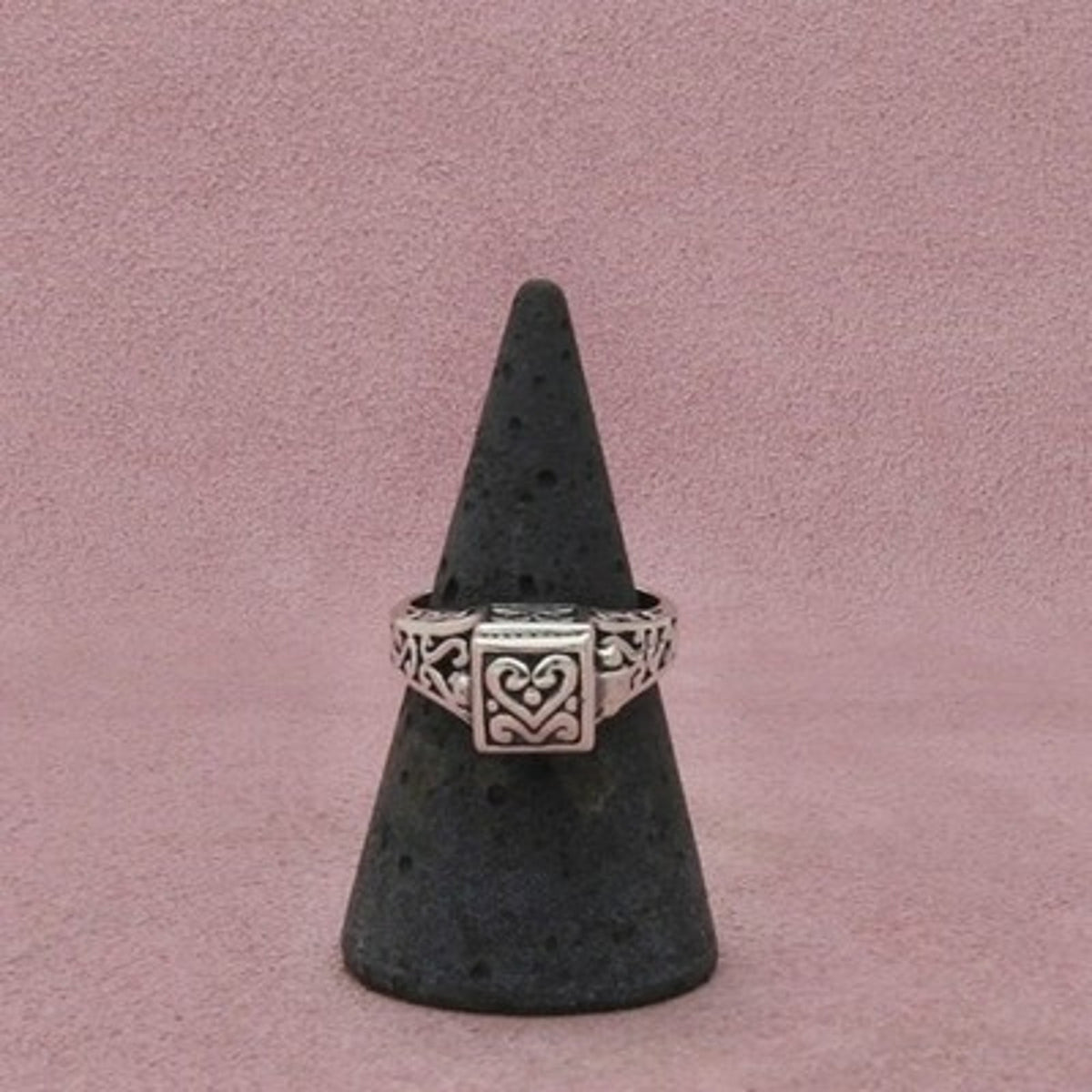 Sterling Silver Scroll Poison Box Heart Motif Openwork Ring Size 7