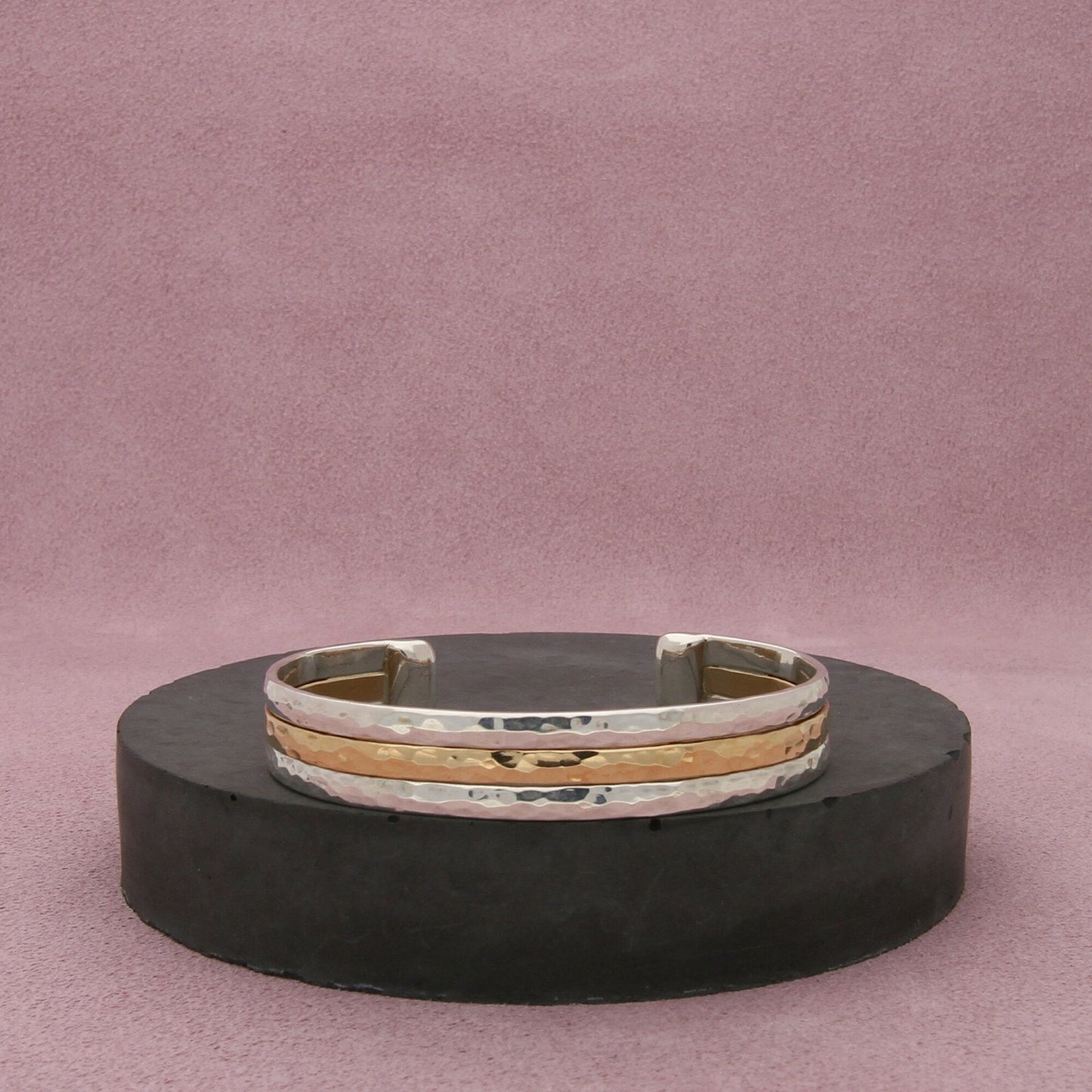 sterling silver & 12k gold filled vintage hammered cuff bracelet size 5.75in