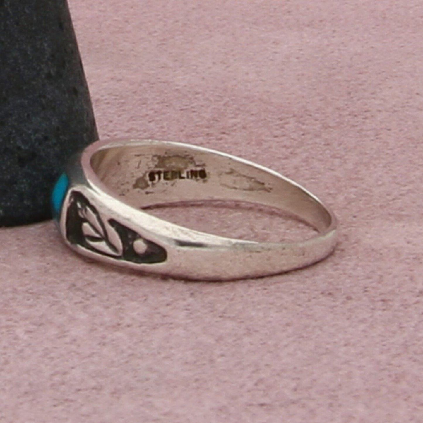 sterling silver vintage turquoise inlay band ring size 9