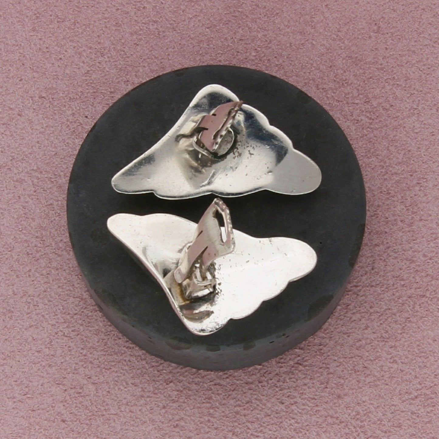 sterling silver vintage scalloped triangular clip-on earrings
