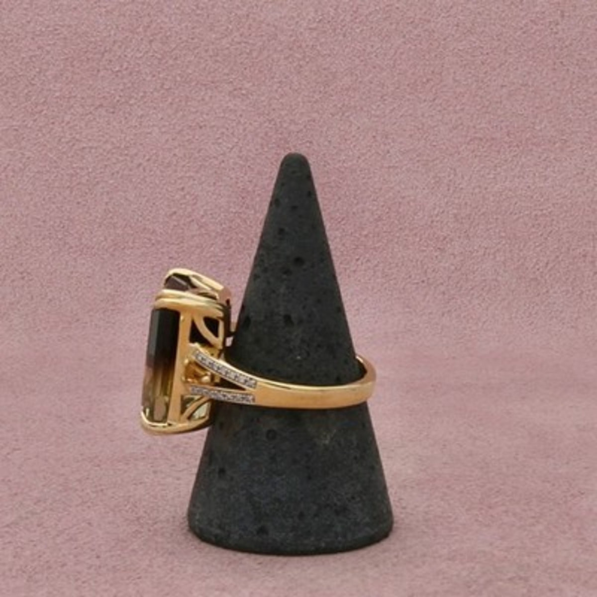 Sterling Silver Gold Plate Step Cut Citrine & Smoky Quartz Cocktail Ring Size 9