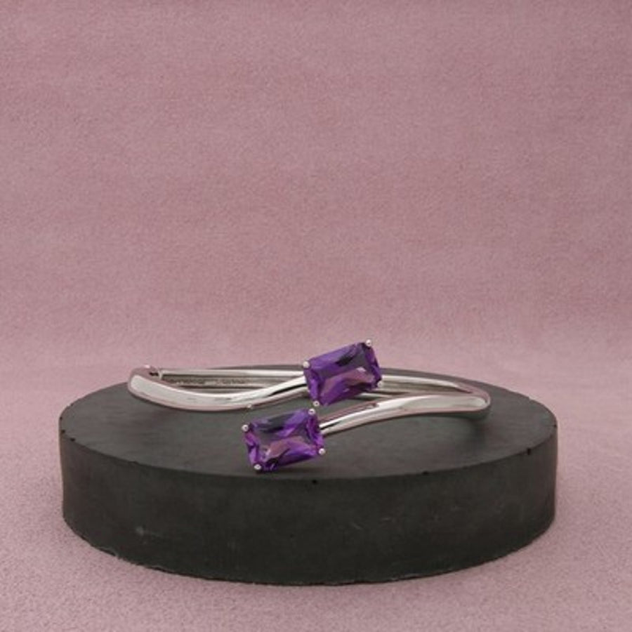 Michelle Albala Sterling Silver Amethyst Hinged Duo Bangle Bracelet Size 6.5in