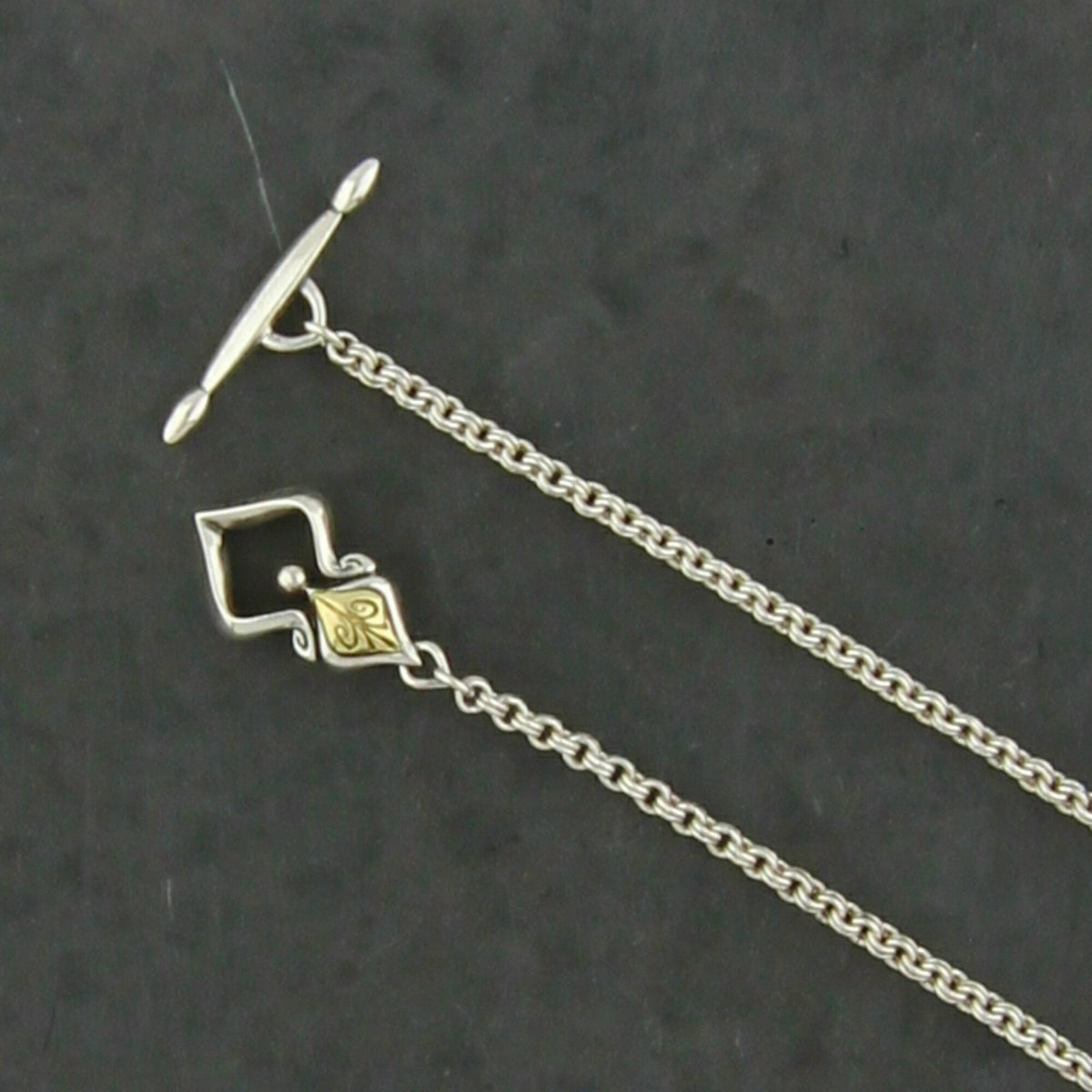 ann king sterling silver & 18k gold double cable toggle necklace size 18in