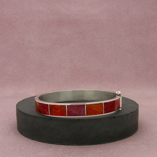 jay king sterling silver vintage spiny oyster inlay bracelet size 6.5in