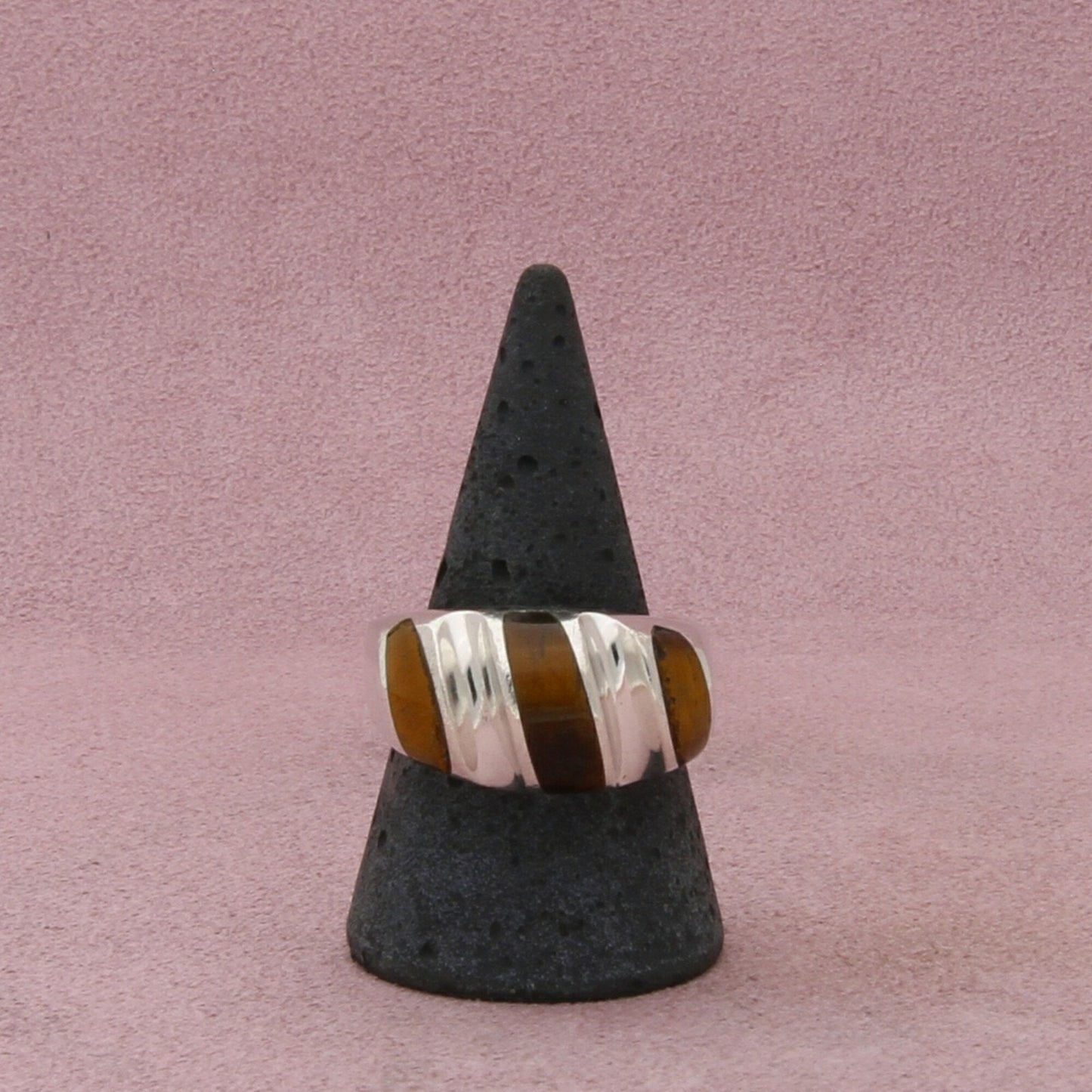 taxco mexico sterling silver mens vintage tigers eye chunky ring size 10.25