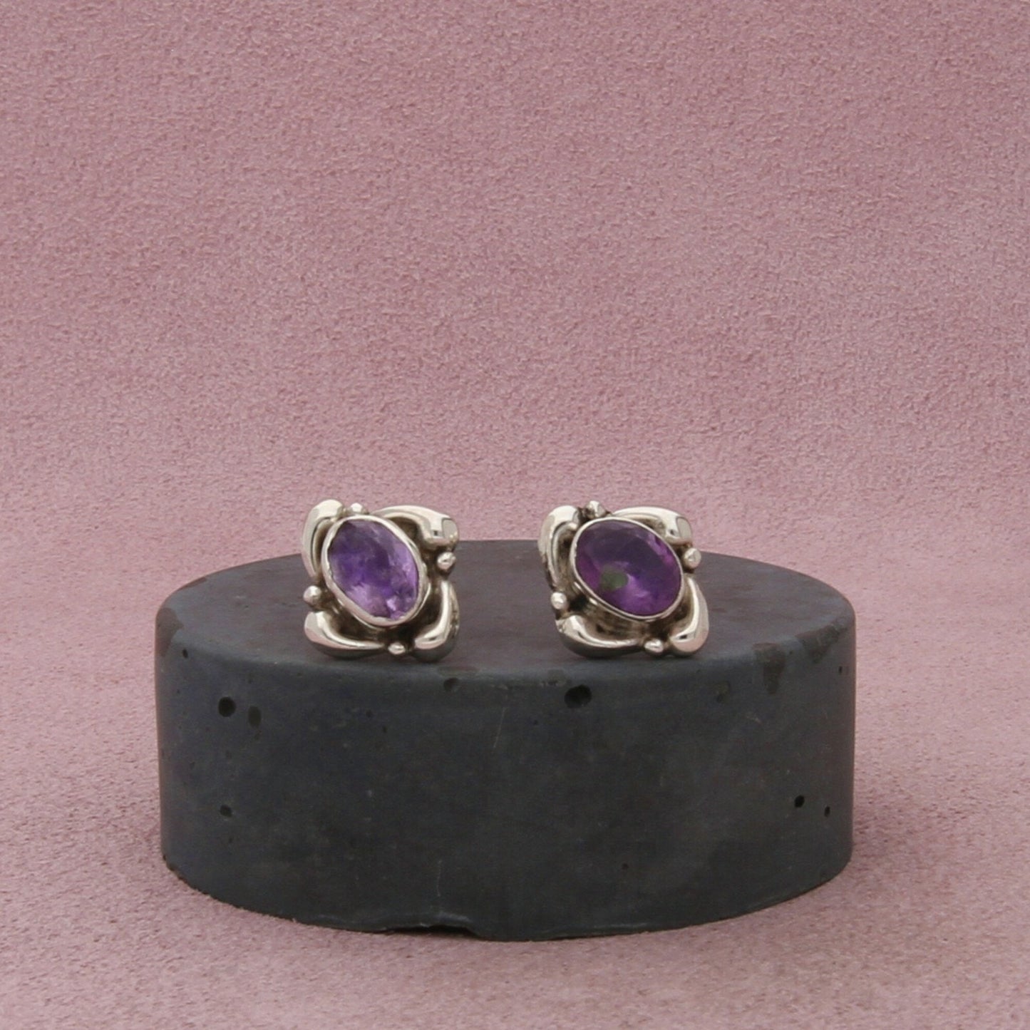 sterling silver vintage beaded amethyst stud earrings
