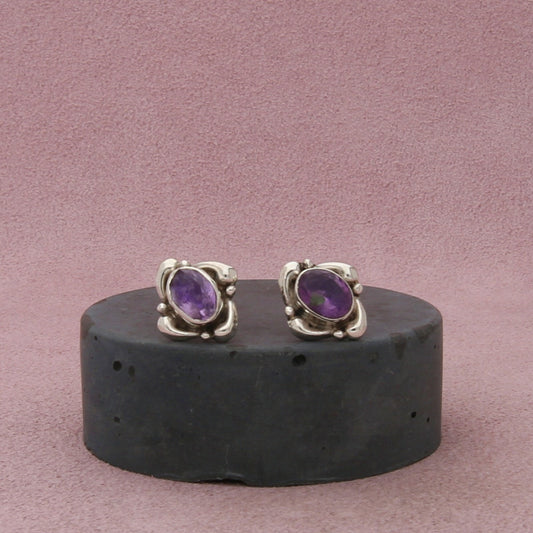 sterling silver vintage beaded amethyst stud earrings