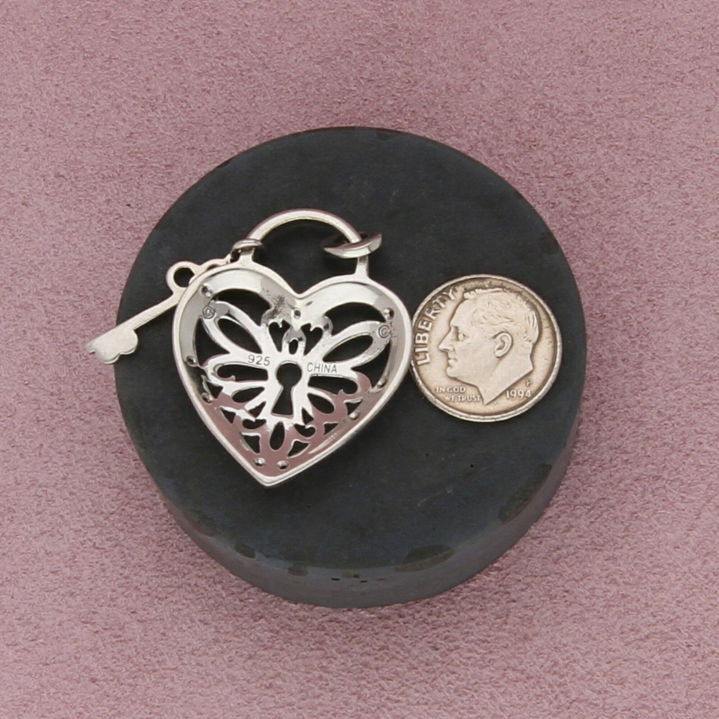 sterling silver diamond accent heart padlock & key pendant