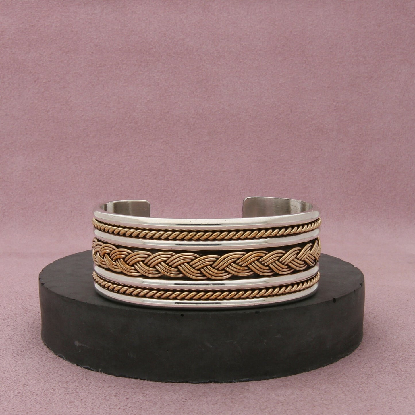 navajo sterling silver & 12k gold filled tahe braided cuff bracelet size 6.25in