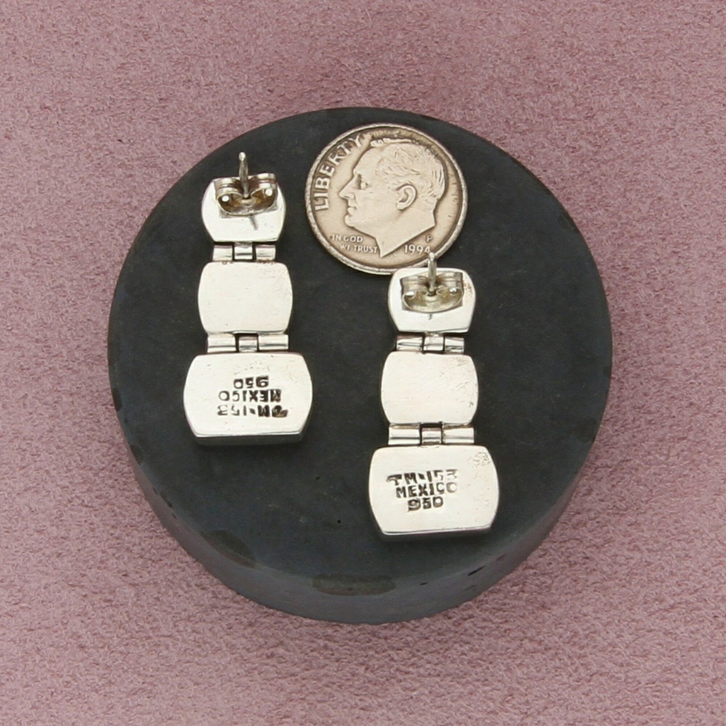 taxco mexico sterling silver vintage black onyx post earrings