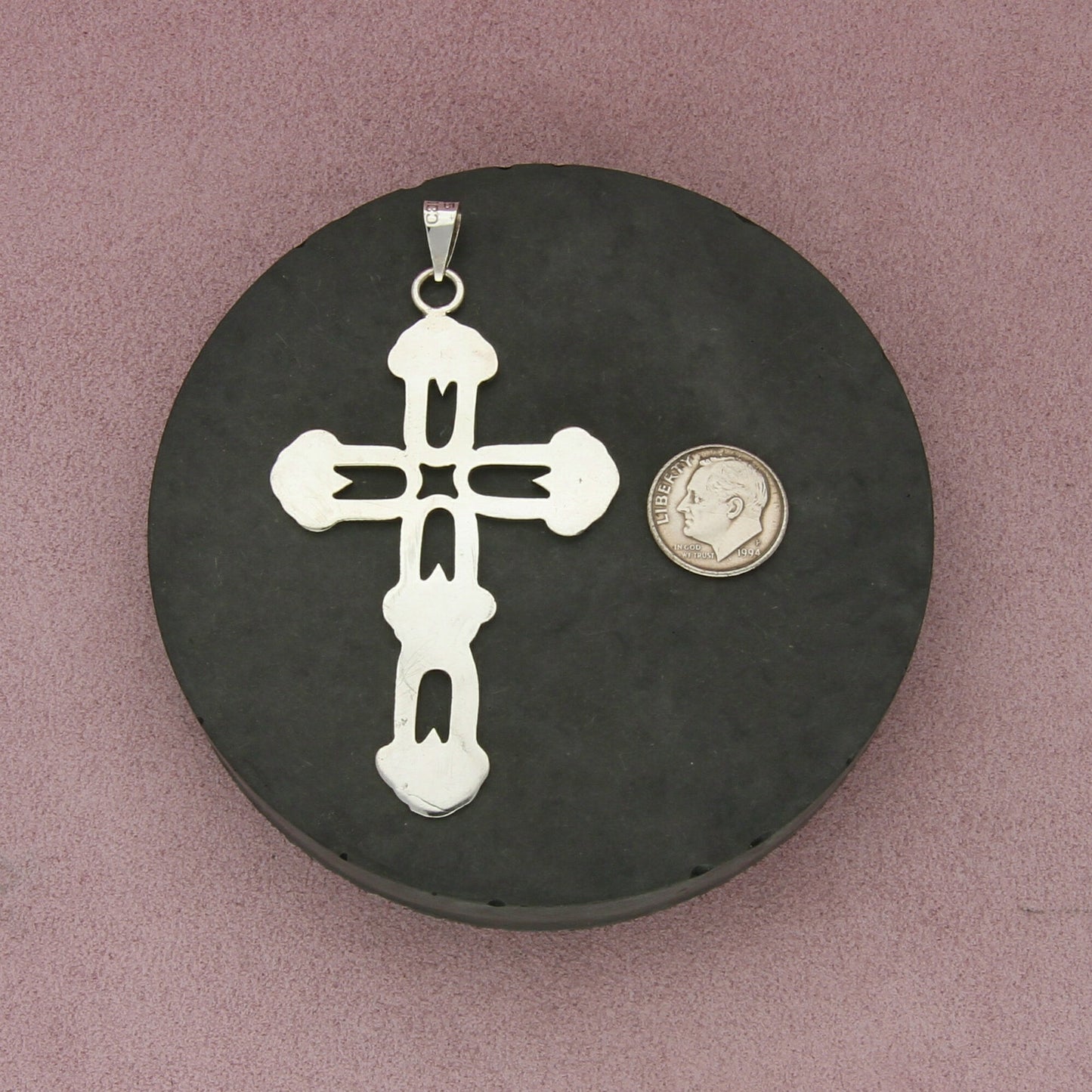 taxco mexico sterling silver vintage large scrolled cross pendant