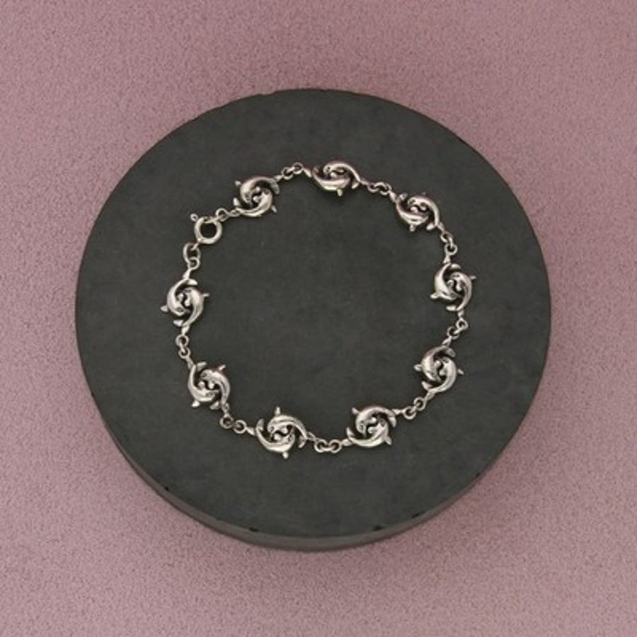 Sterling Silver Double Dolphins Openwork Link Bracelet Size 7in