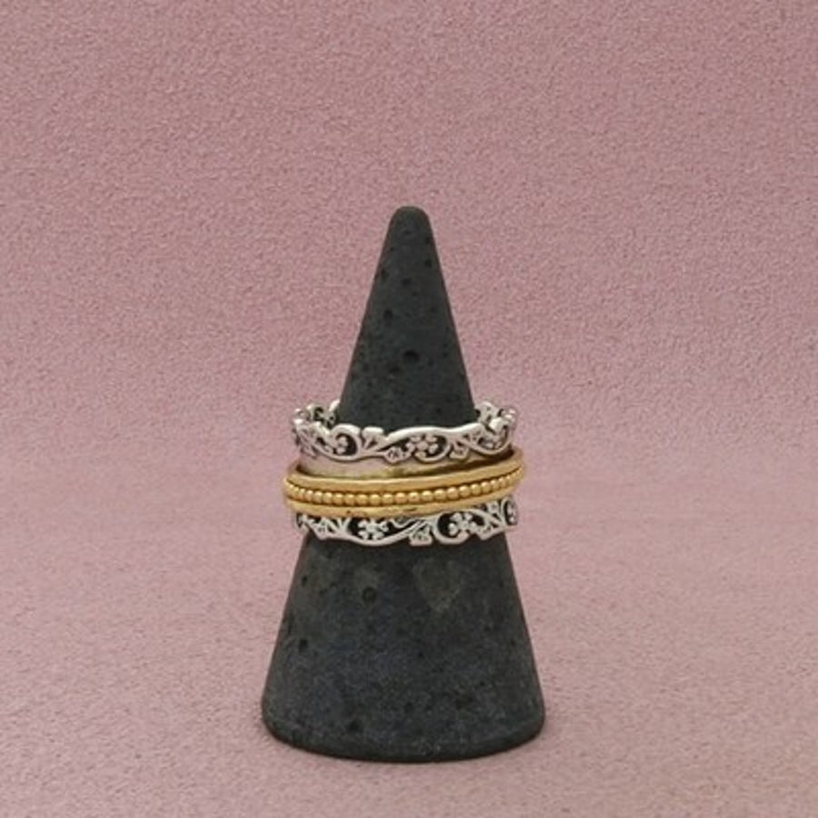 Or Paz Sterling Silver Two-Tone Floral Spinner Band Ring Size 7.5