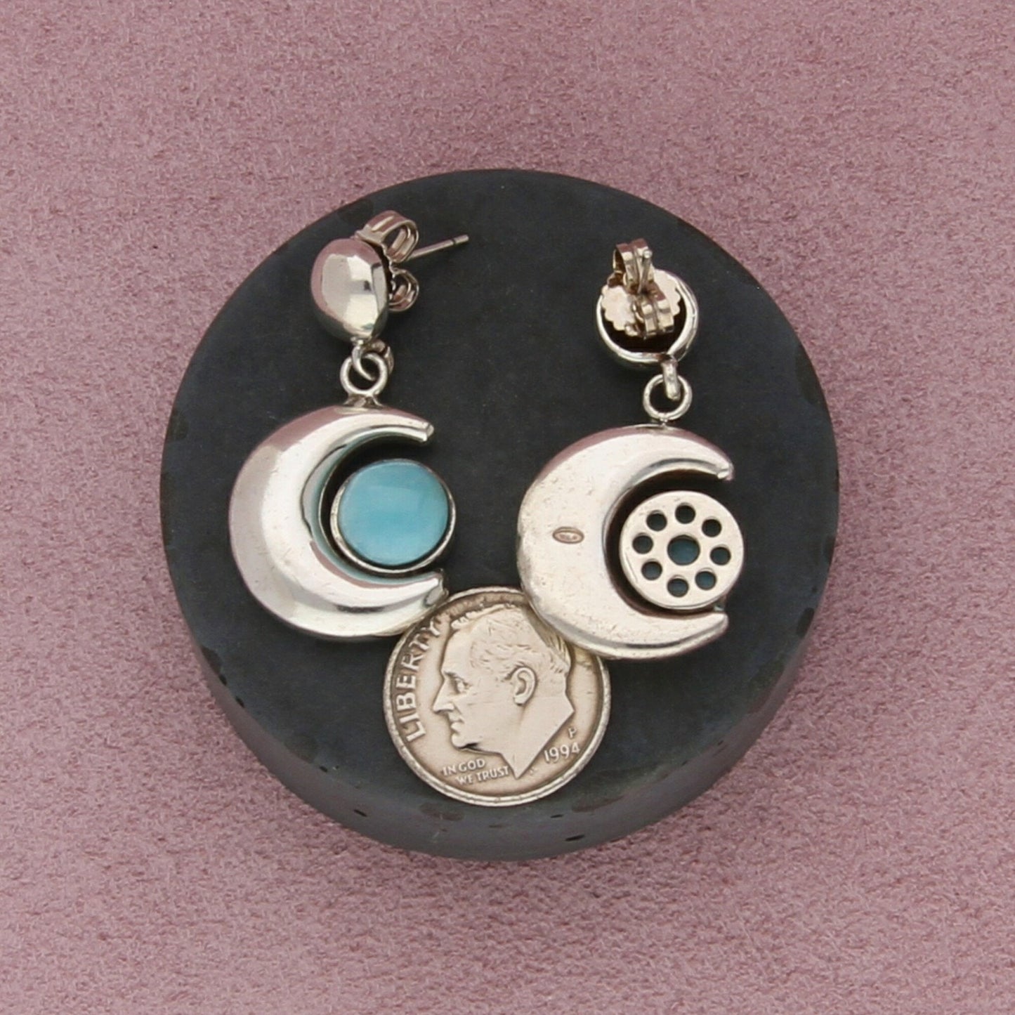 sterling silver blue larimar crescent dangle post earrings