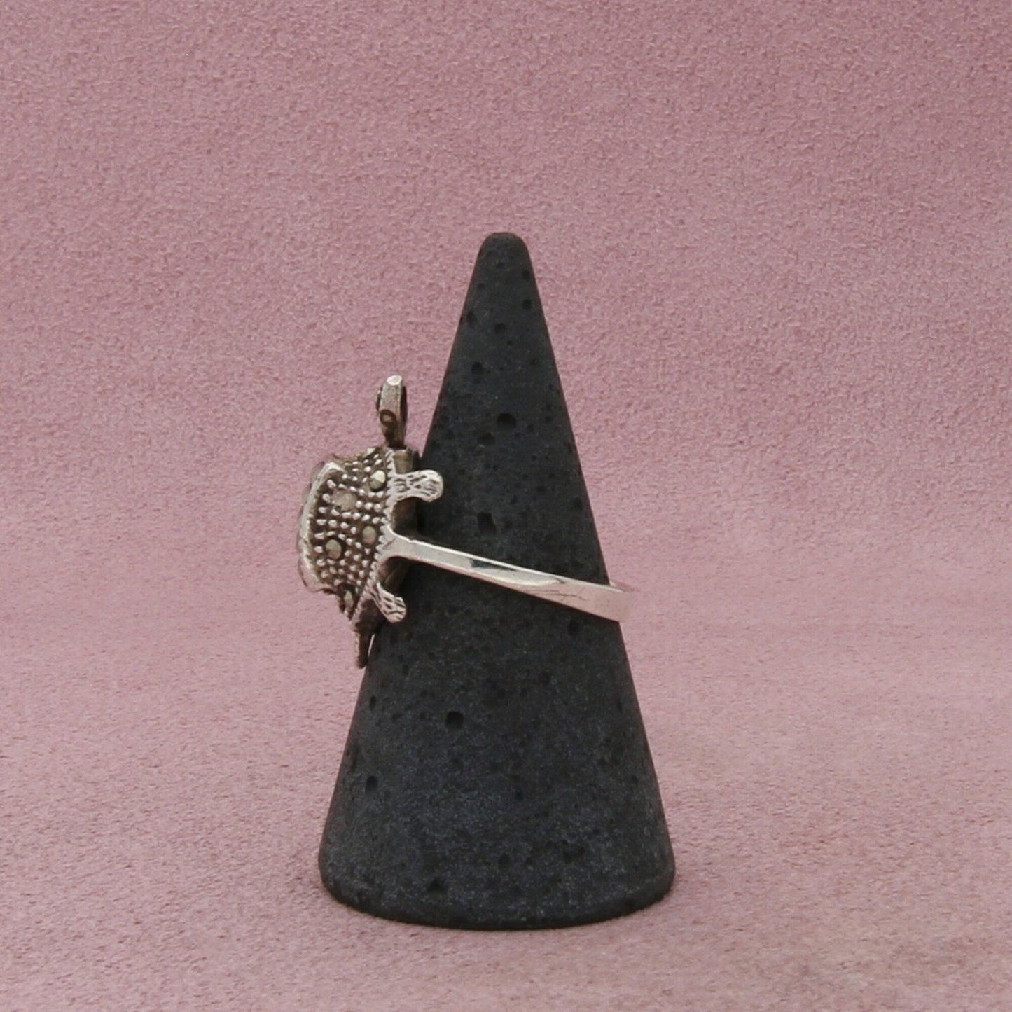sterling silver marcasite studded articulated turtle ring size 7