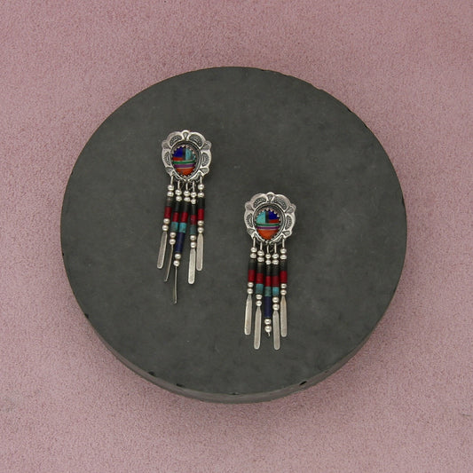 quoc turquoise sterling silver southwestern concho fringe dangle earrings
