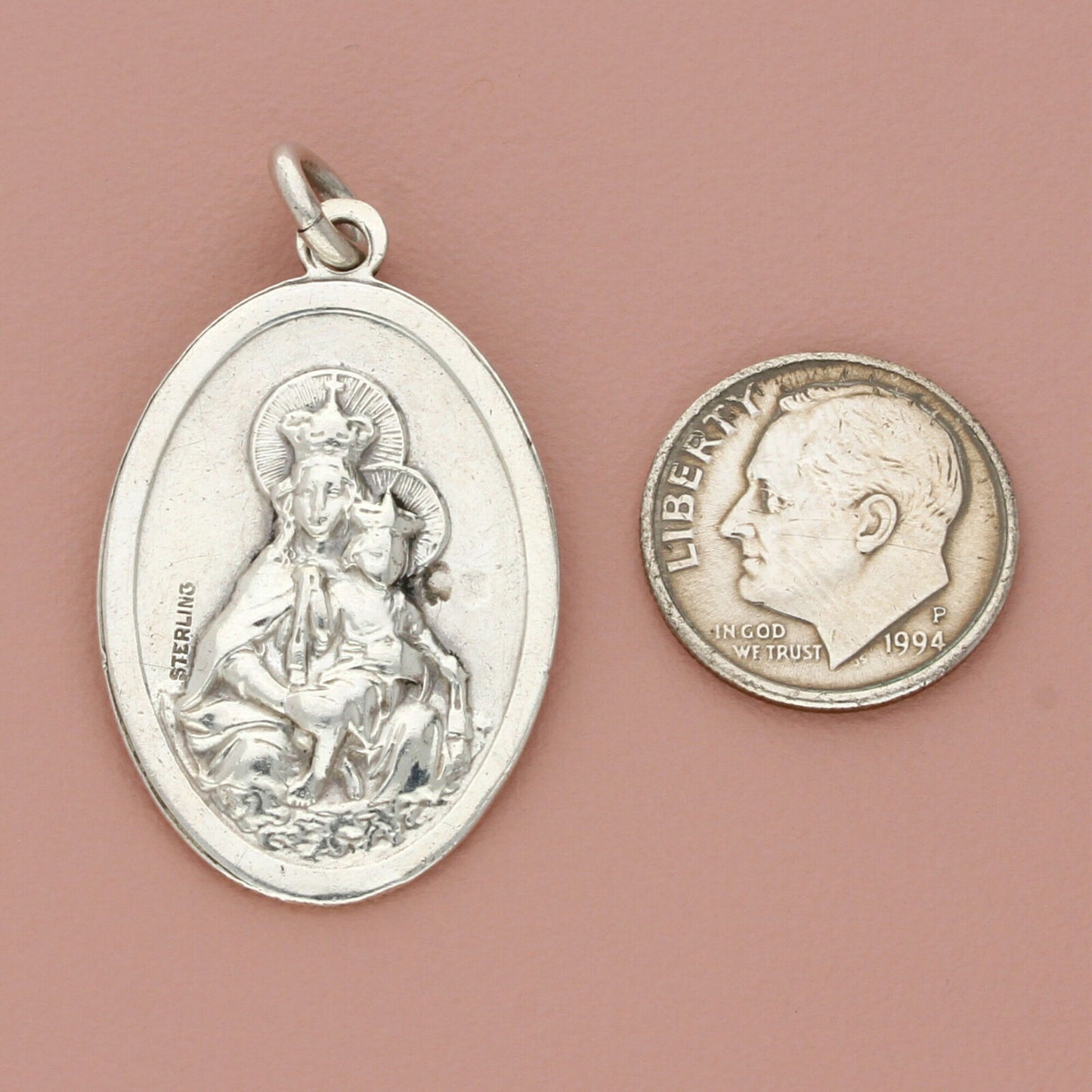 sterling silver vintage two-side st catherine of siena & jesus medal pendant