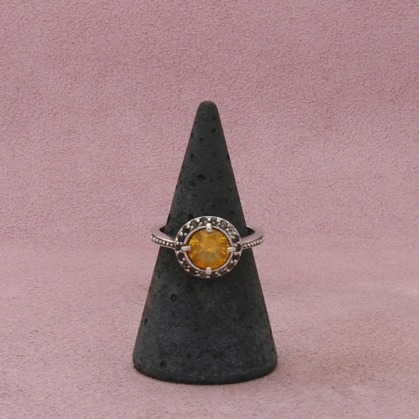 sterling silver yellow sapphire & cz halo ring size 7
