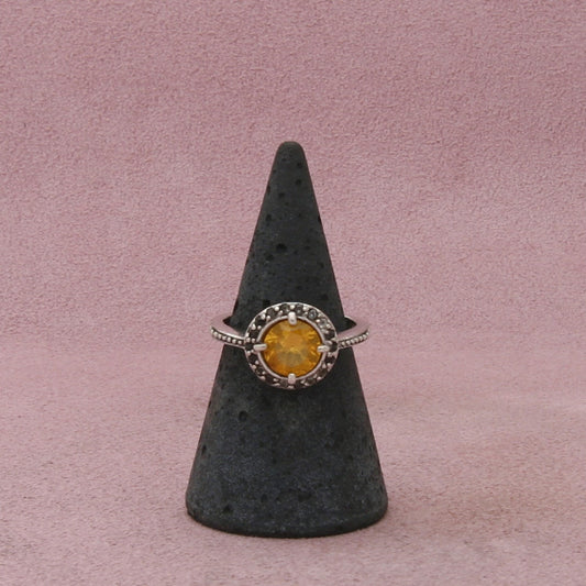 sterling silver yellow sapphire & cz halo ring size 7