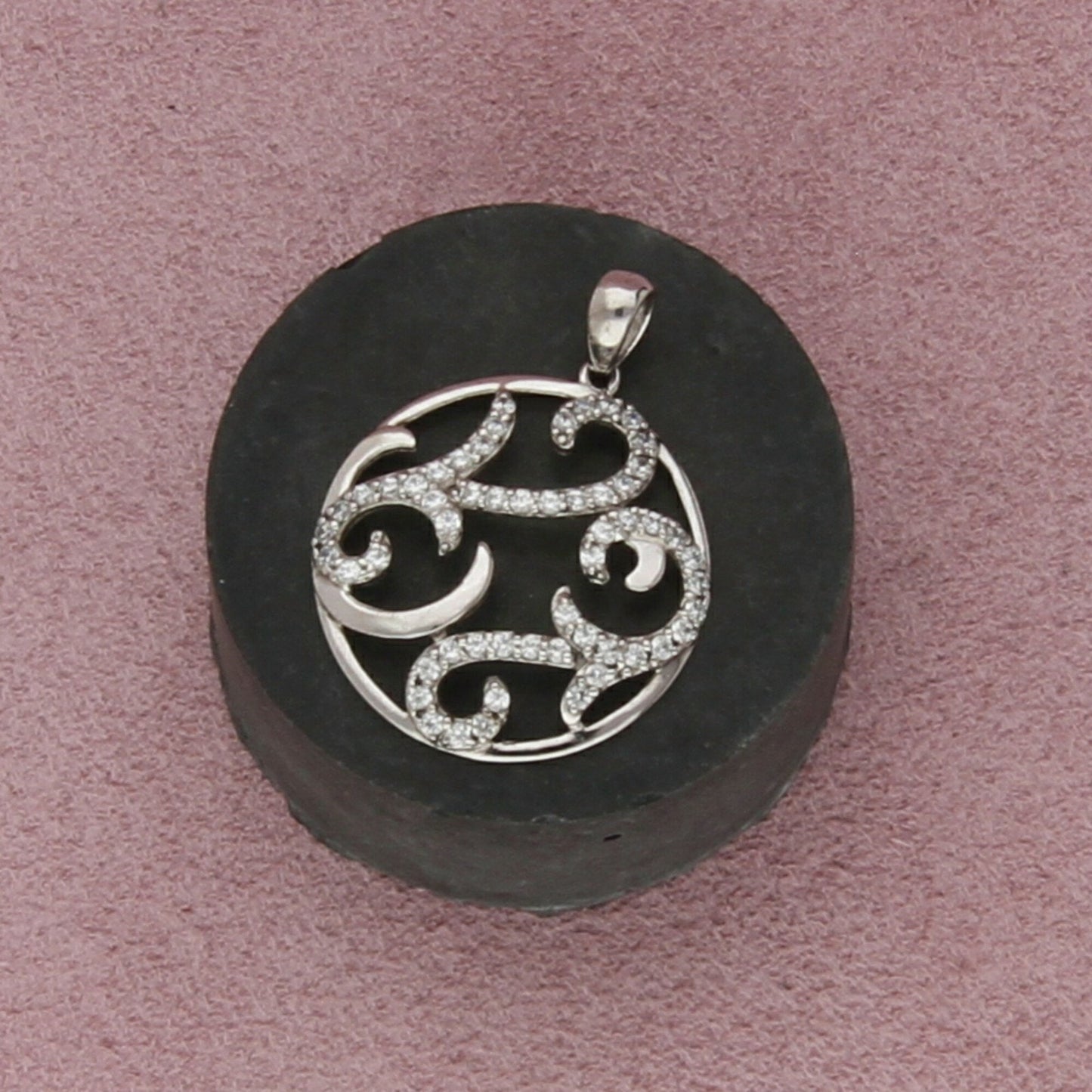 sterling silver clear cz scroll pendant