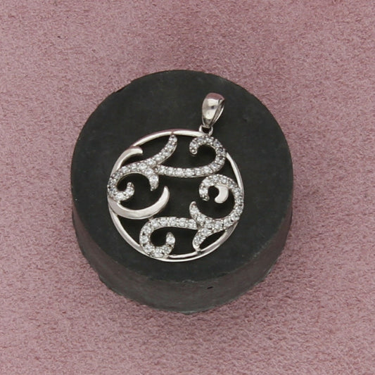 sterling silver clear cz scroll pendant