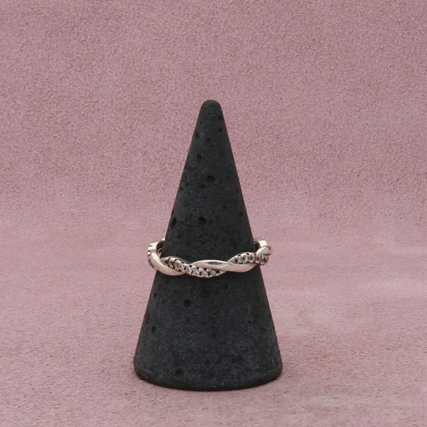 sterling silver clear cz twisted stack band ring size 7.5