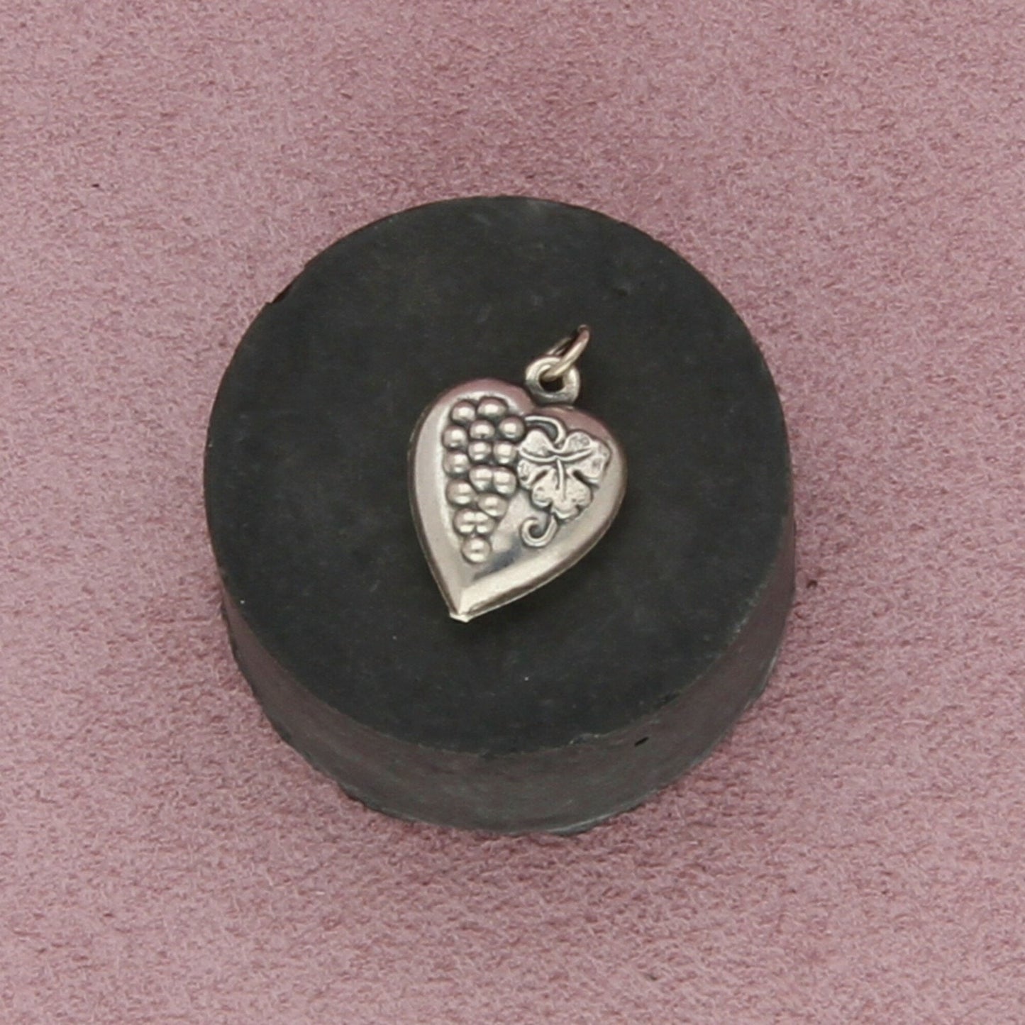 sterling silver vintage wwii grape bunch sweetheart puffy heart charm pendant