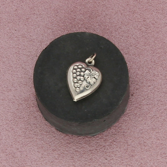 sterling silver vintage wwii grape bunch sweetheart puffy heart charm pendant