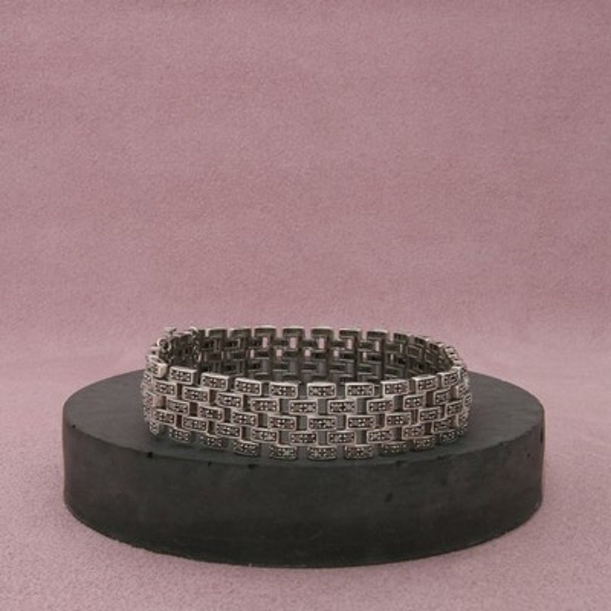 Sterling Silver White Diamond Multirow Panther Chain Bracelet Size 7.25in