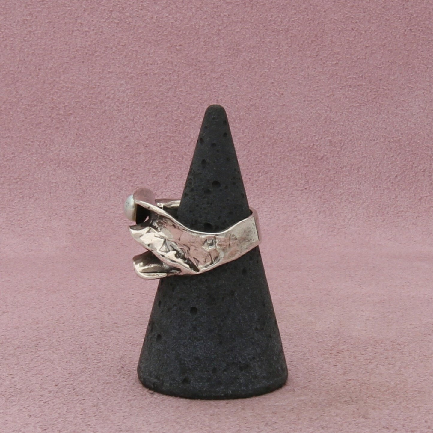 sterling silver & 14k gold vintage artisan made pearl ring size 6