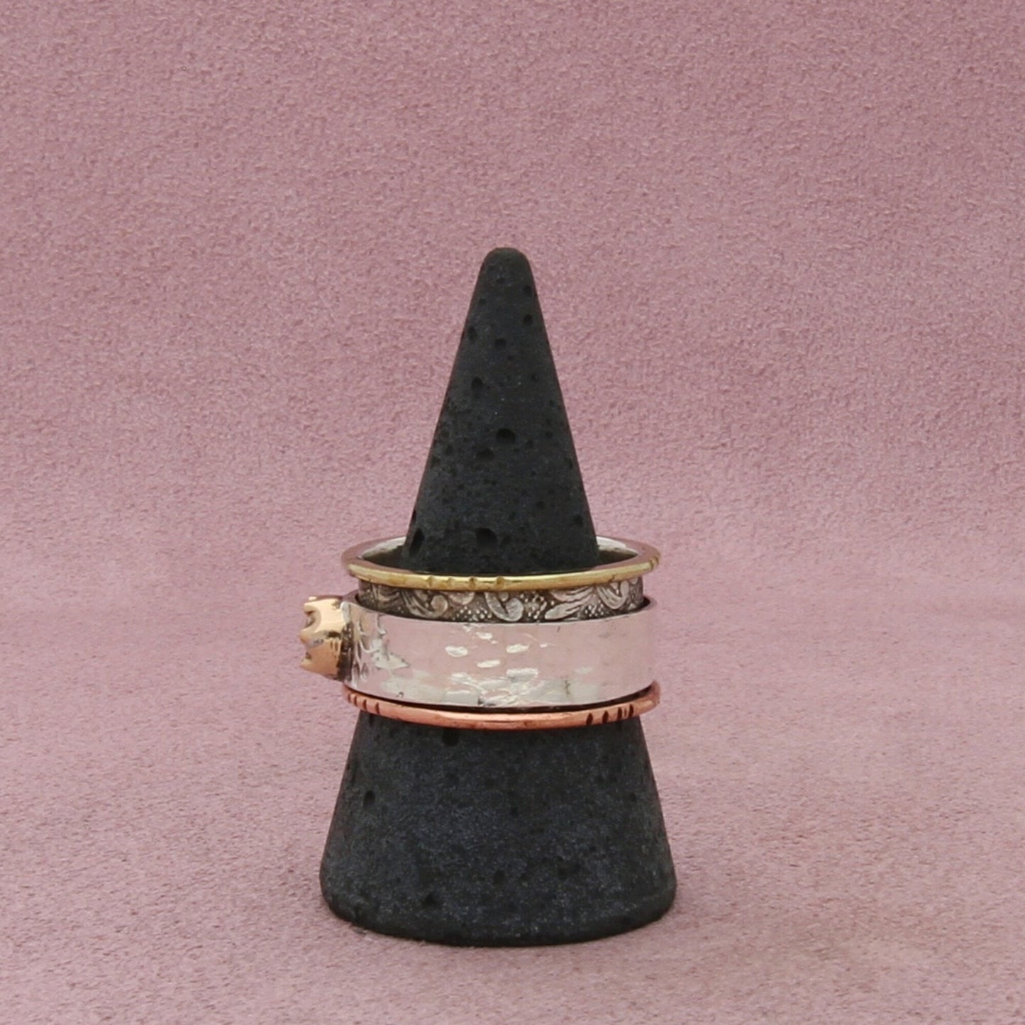 sterling silver brass & copper accent opal spinner 11mm band ring size 10.5