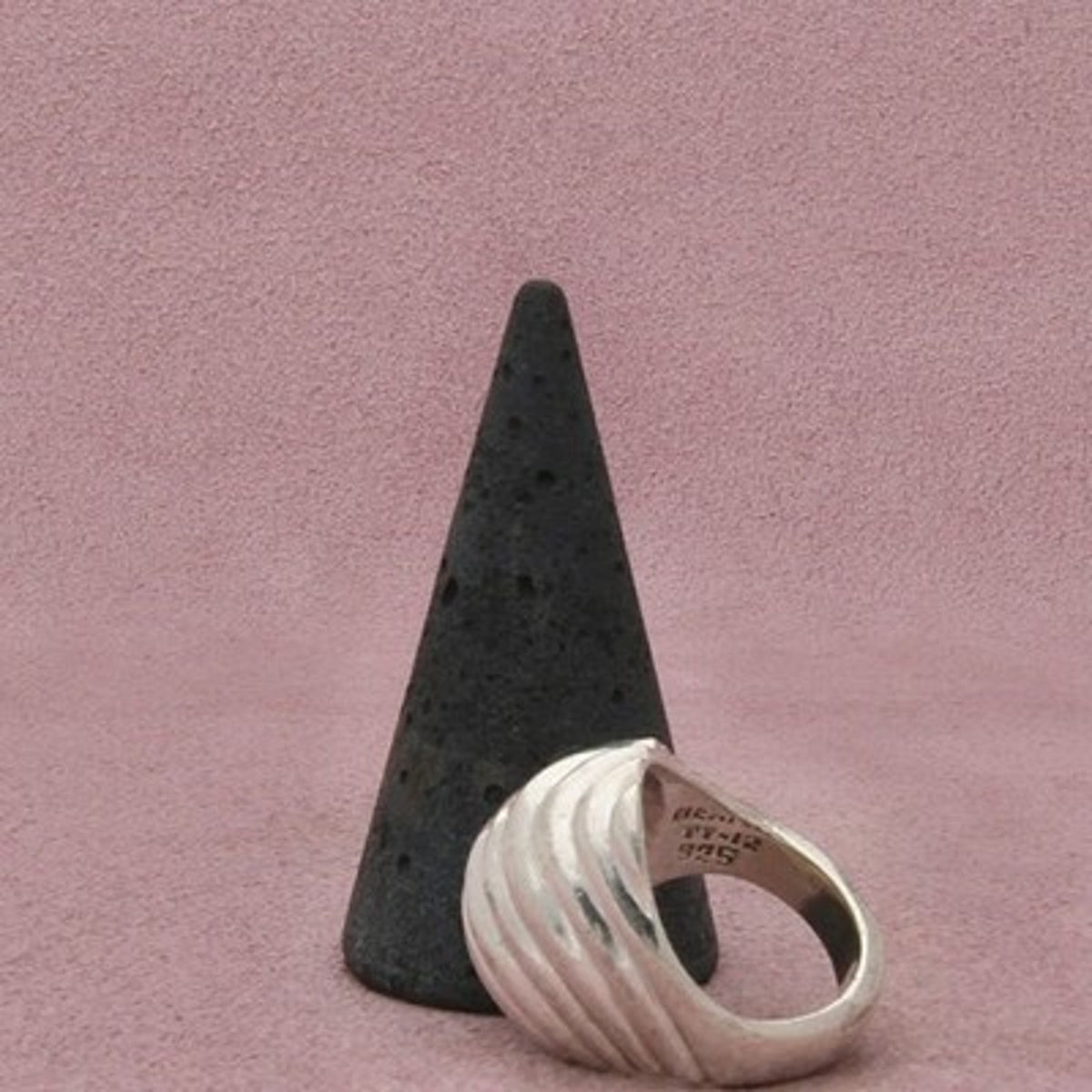 Taxco Mexico Sterling Silver Vintage Wide Diagonal Ribbed Band Ring Size 7