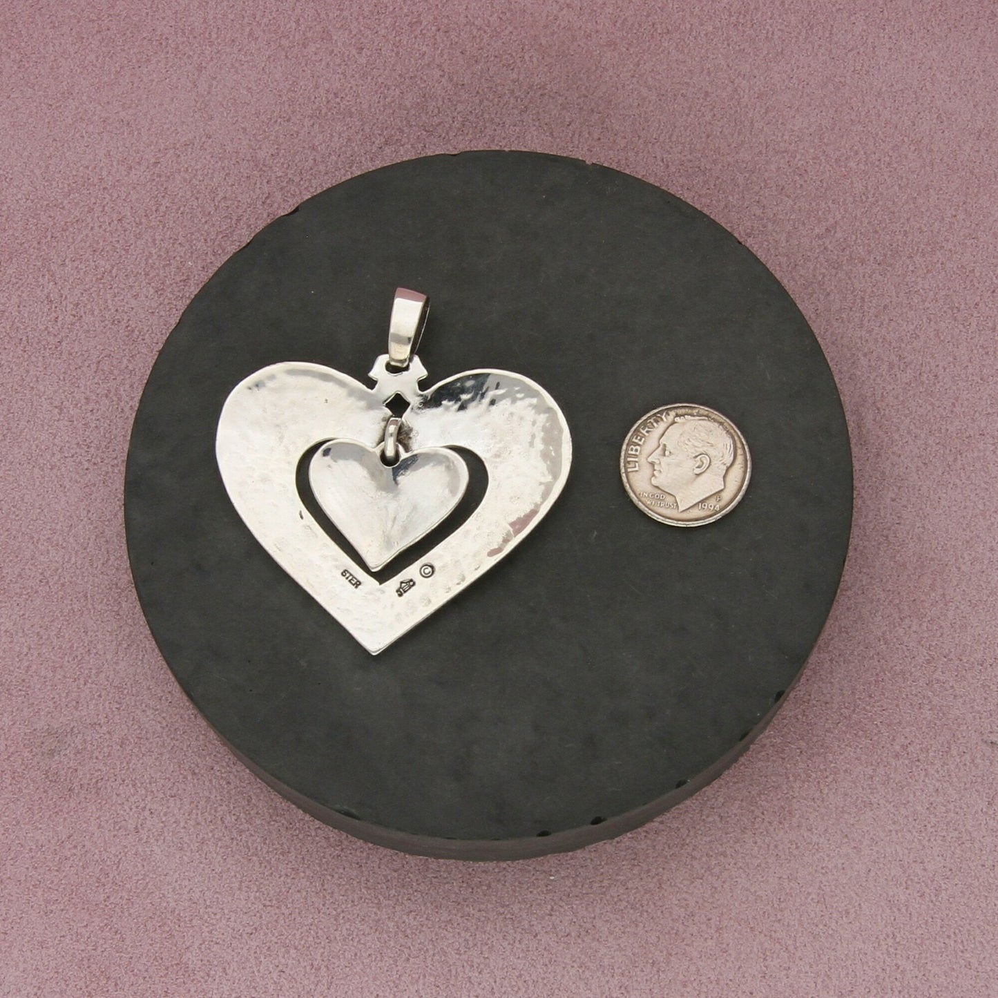 jeep collins sterling silver vintage scroll heart dangle pendant