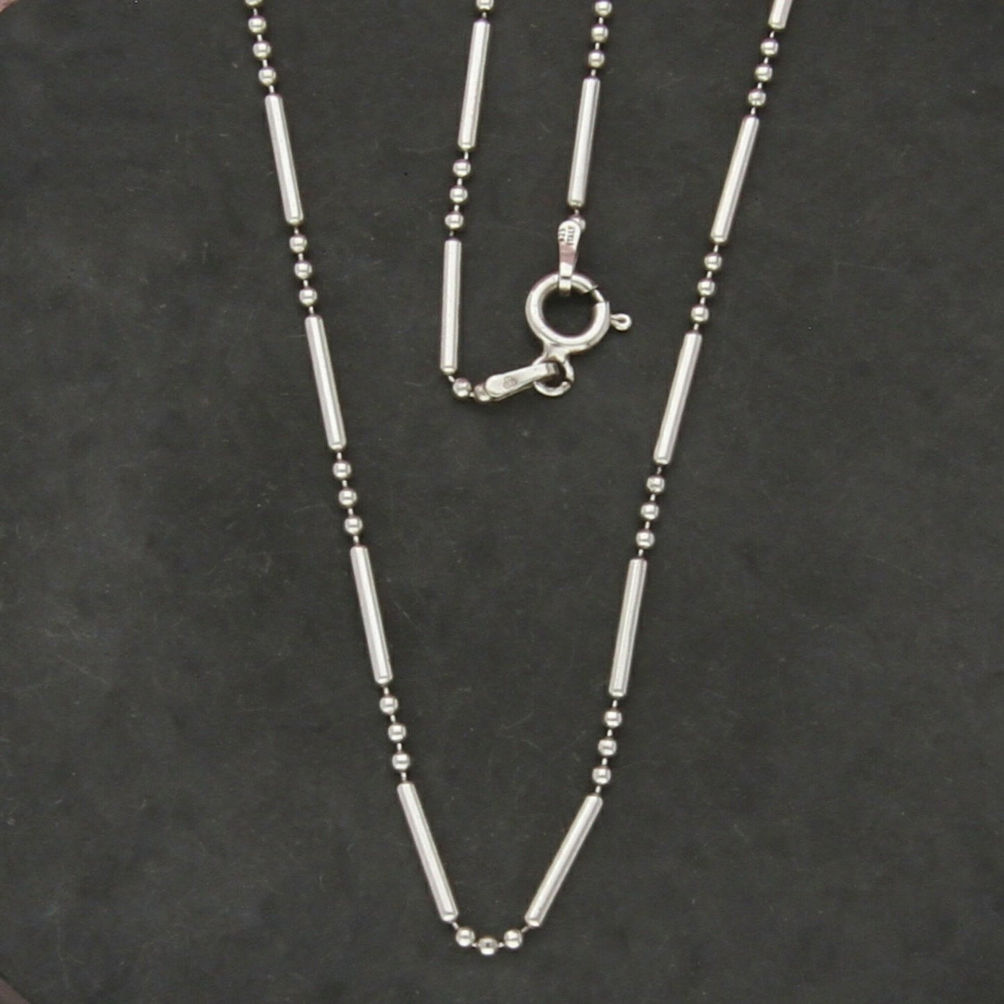 sterling silver italy 1mm bar & bead chain necklace size 18.5in