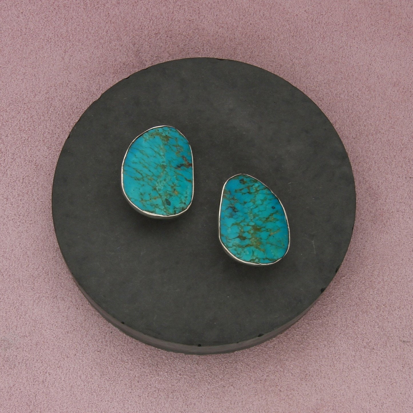 navajo sterling silver vintage bezel-set turquoise clip-on earrings