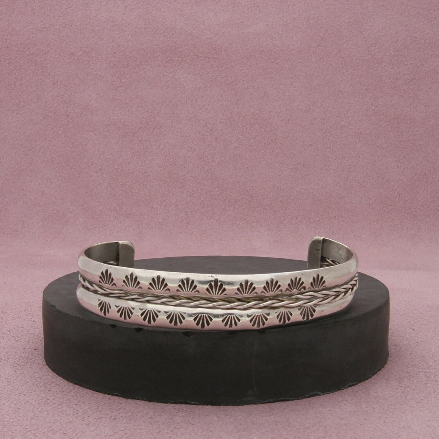 navajo sterling silver vintage stamped braided cuff bracelet size 7in