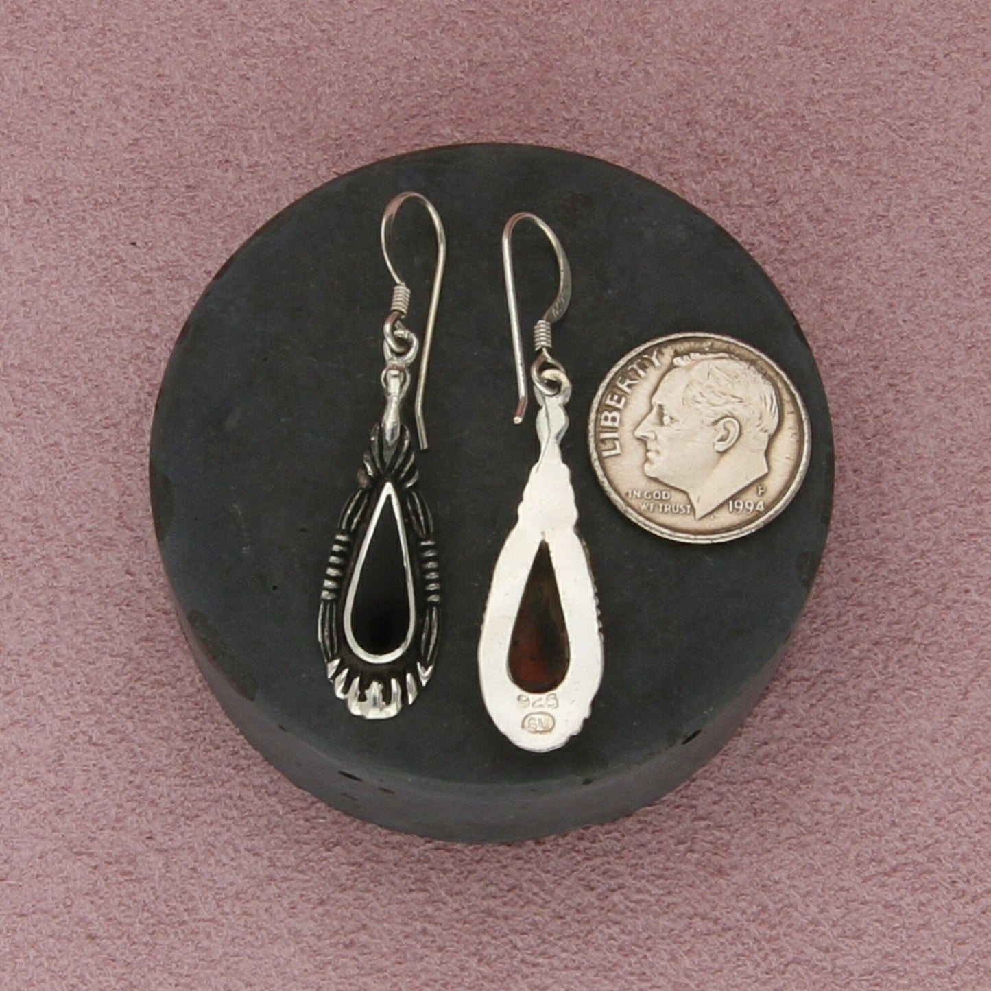 sterling silver vintage black onyx dangle earrings