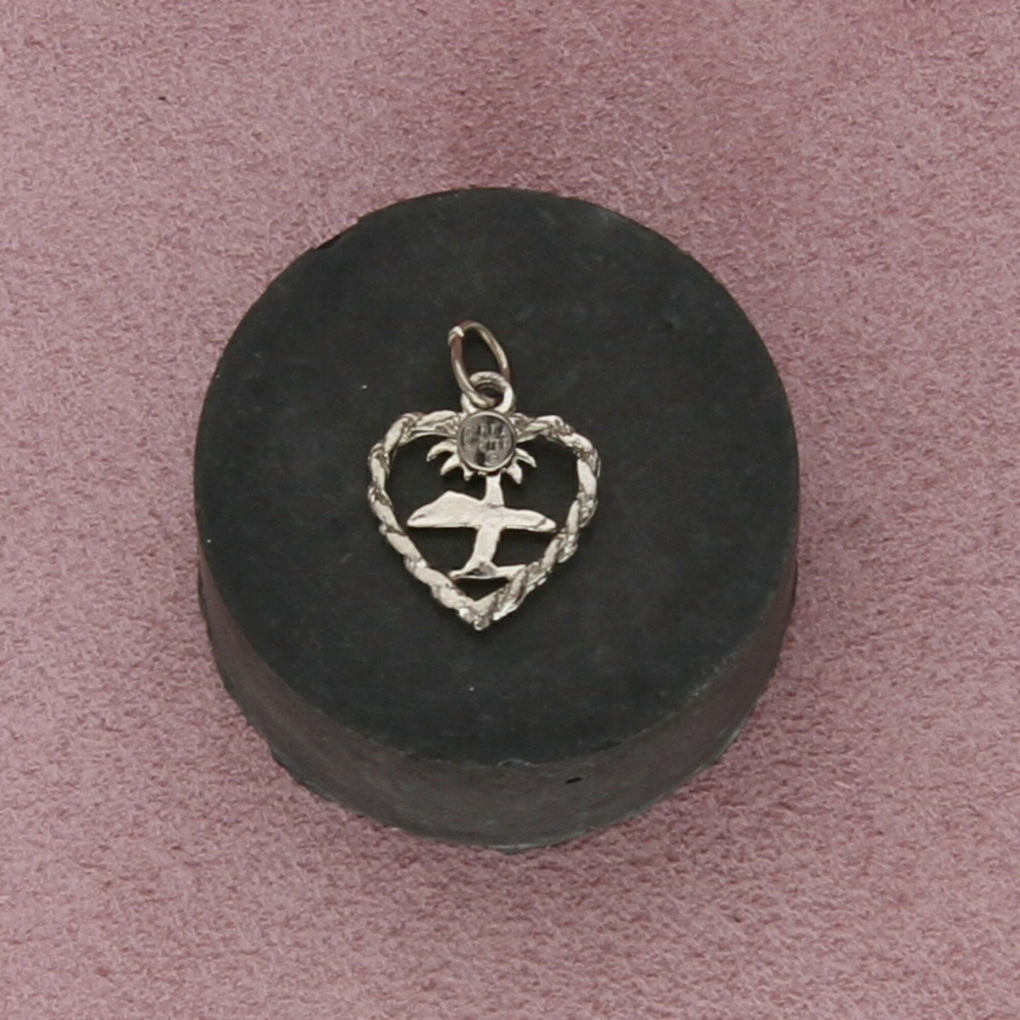 sterling silver vintage palm tree heart charm pendant