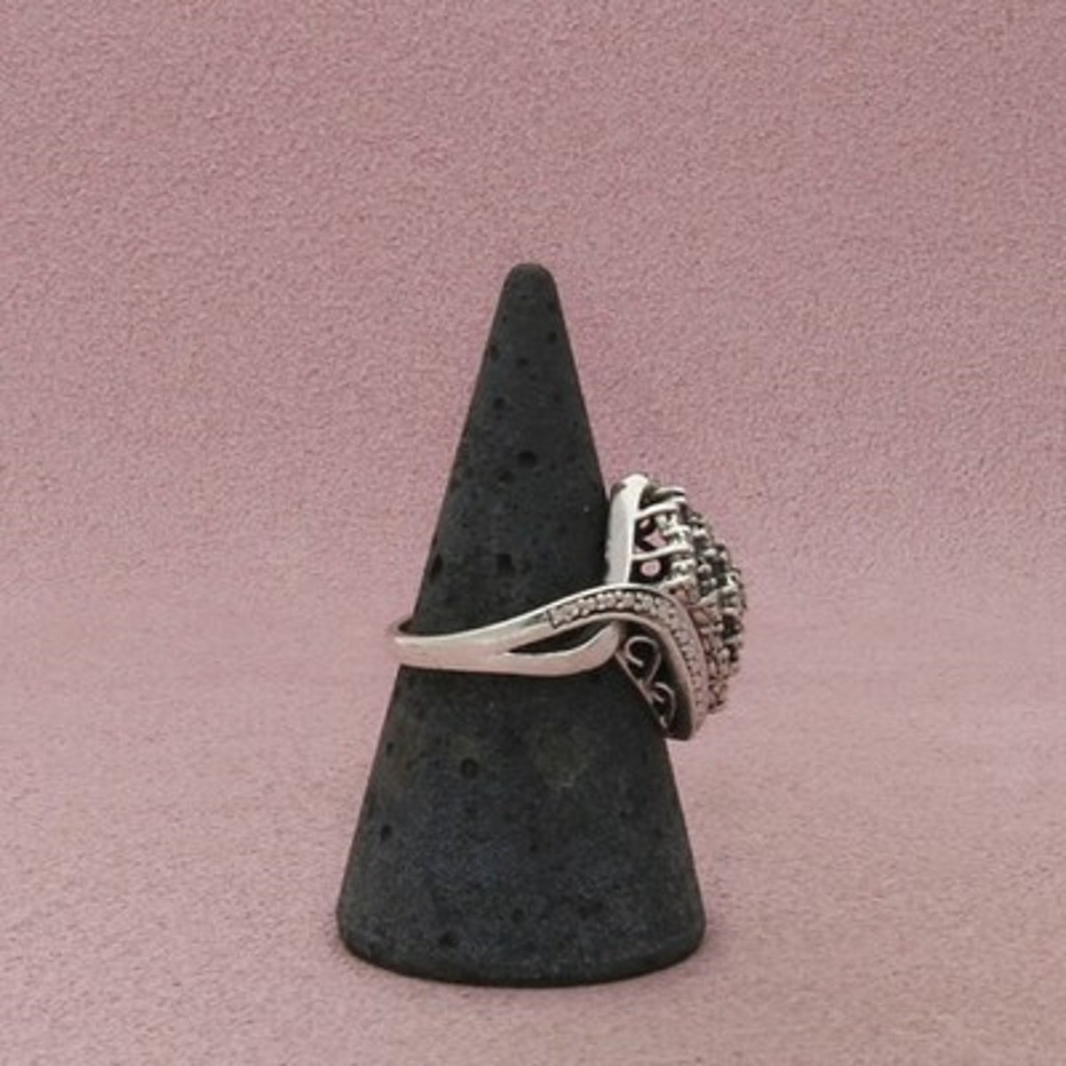 Zales Sterling Silver Diamond Elongated Cluster Bypass Ring Size 7