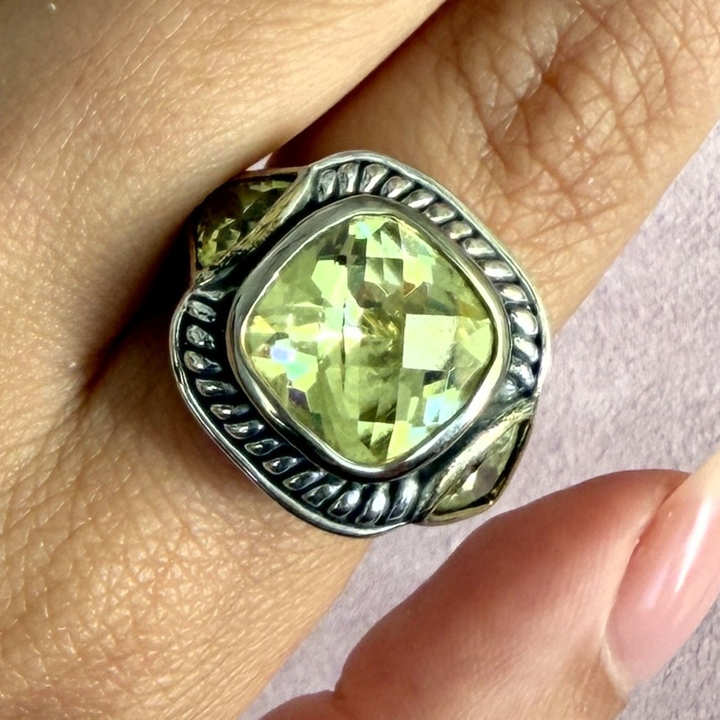sterling silver faceted yellow cz cable cocktail ring size 8