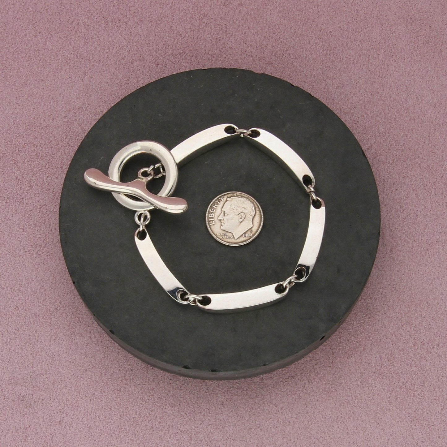 sterling silver chunky bar link toggle bracelet size 6.25in