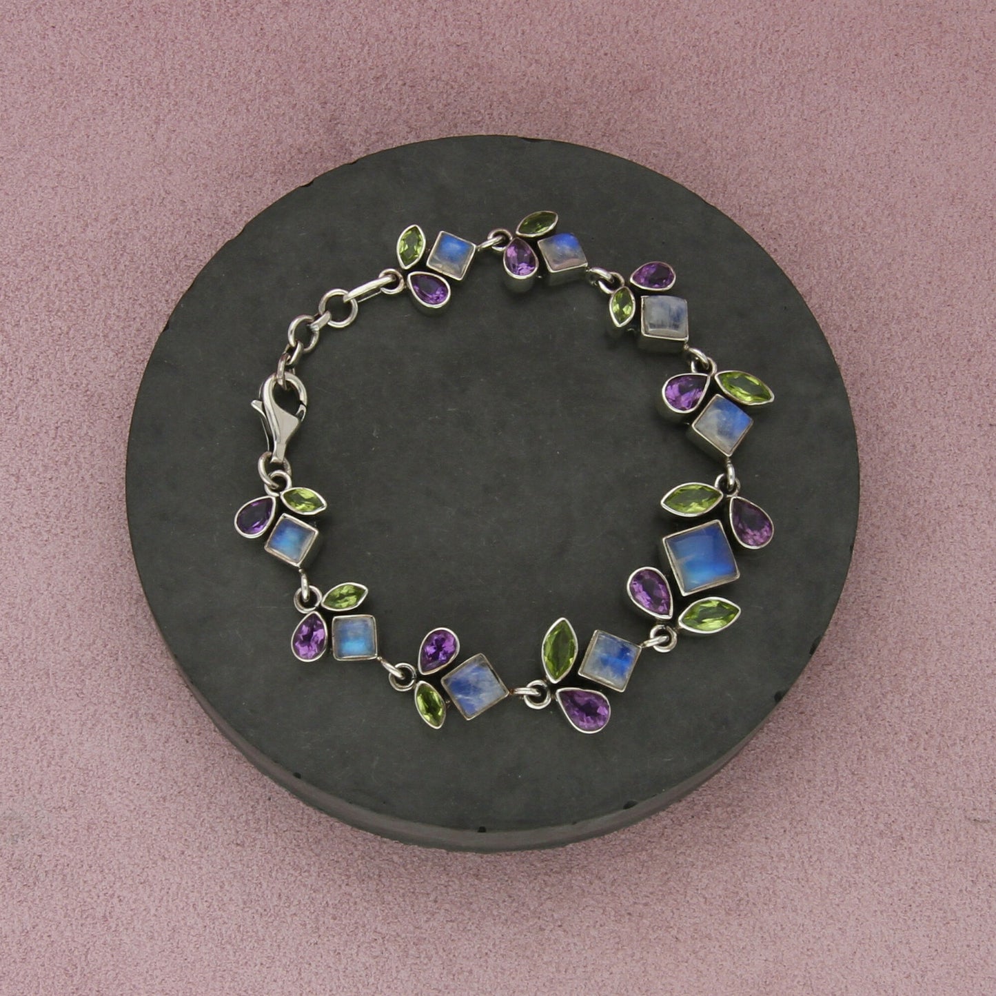 nicky butler sterling silver moonstone amethyst & peridot bracelet size 7.5in