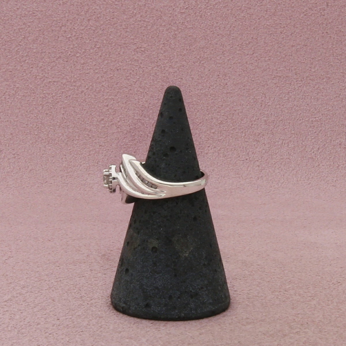 Zales Sterling Silver Diamond Halo Bypass Ring Size 3.75