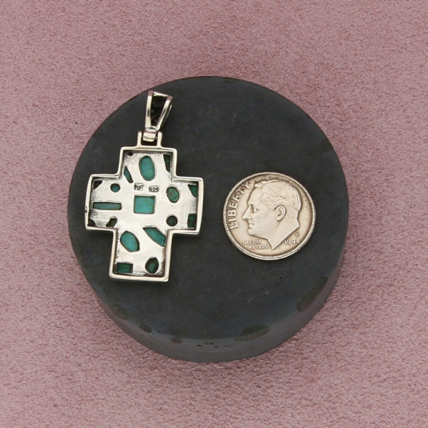 sterling silver turquoise cluster cross pendant