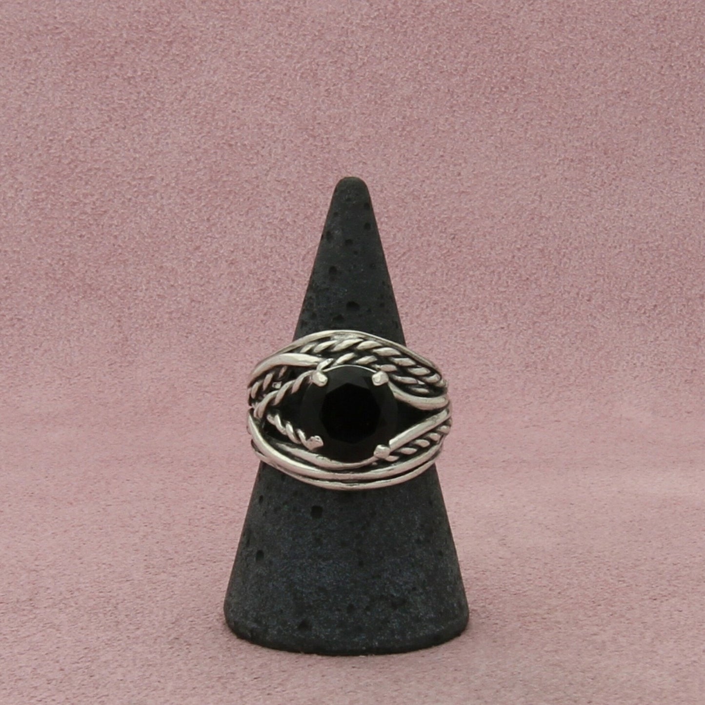 noa zuman sterling silver braided rope black cz ring size 7.75