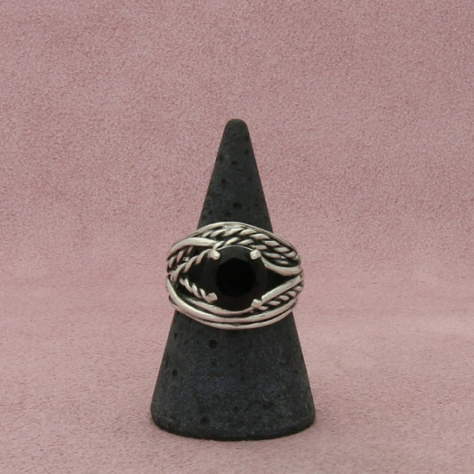 noa zuman sterling silver braided rope black cz ring size 7.75